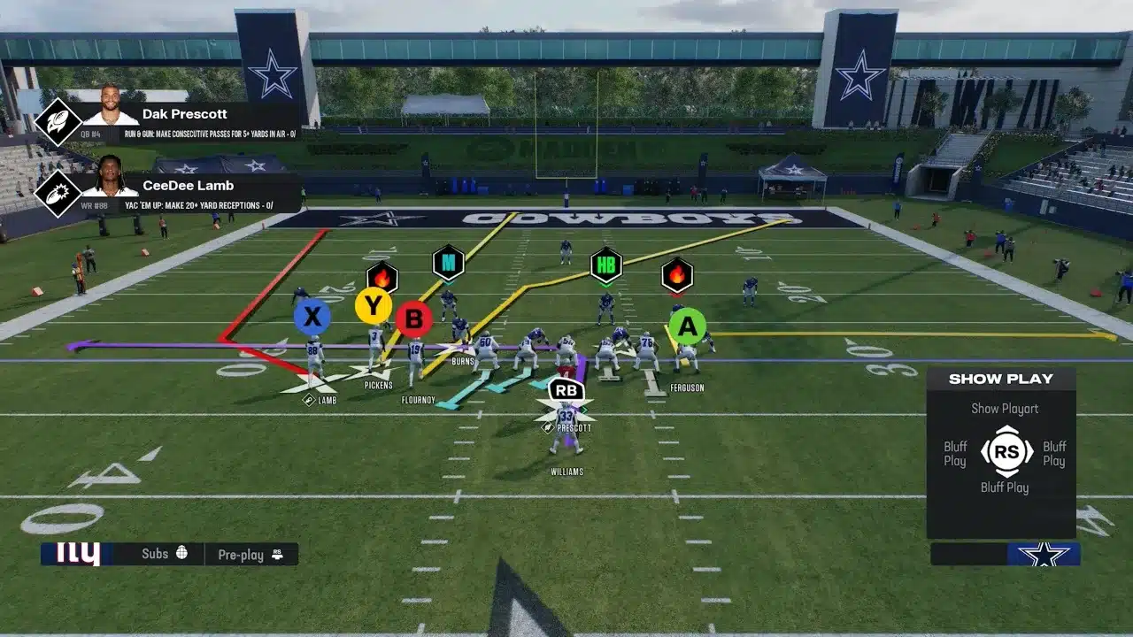 Madden NFL 26 Pistol Bunch TE 3 Route concept diagram for Cross Drag and PA Curls out of Pistol Bunch TE